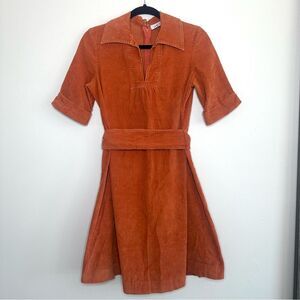 Vintage Sunshine Alley Corduroy Belted Short Sleeve Mini Dress Boho Hippie Sz 8